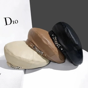 Bret Femme en Cuir avec Chaine fashion-beret