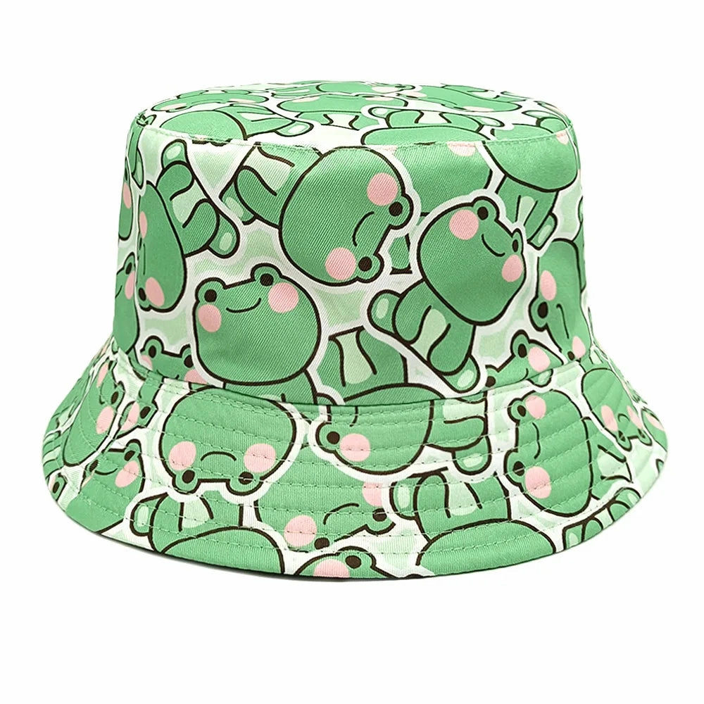 Cartoon Frogs Print Reversible Bucket Hat
