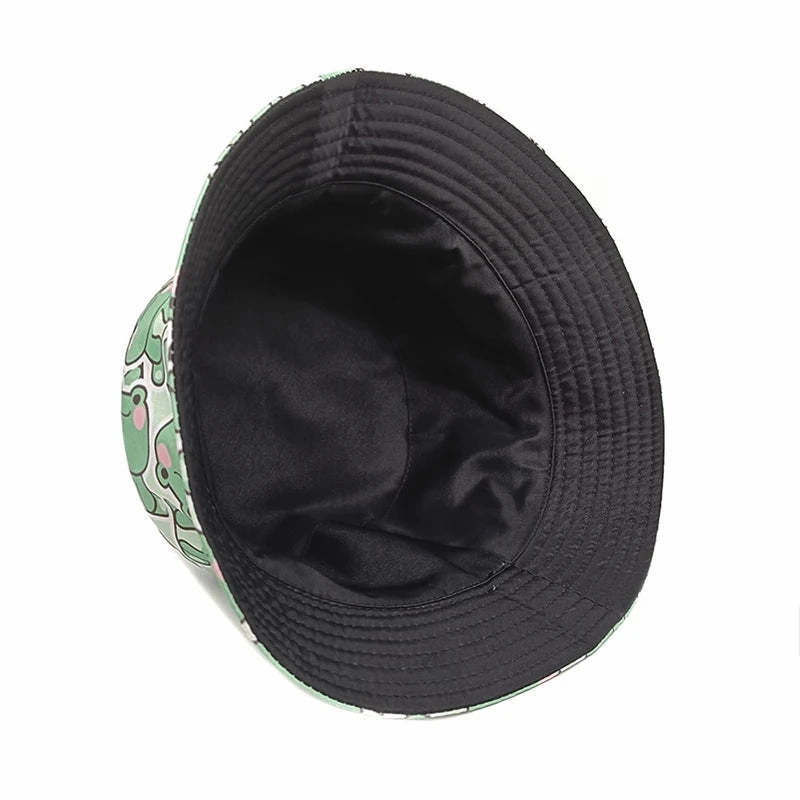 Cartoon Frogs Print Reversible Bucket Hat