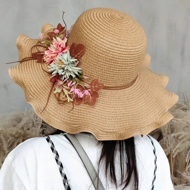 Chapeau de Paille Femme  Fleur Large Bord - Wavym