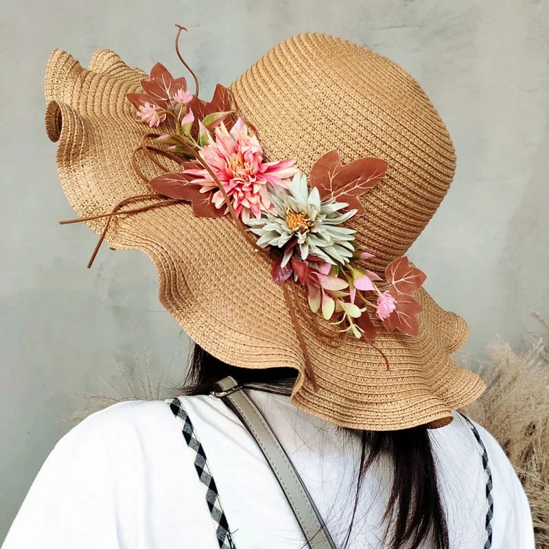 Chapeau de Paille Femme  Fleur Large Bord - Wavym