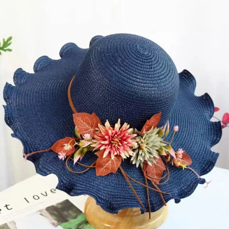 Chapeau de Paille Femme  Fleur Large Bord - Wavym