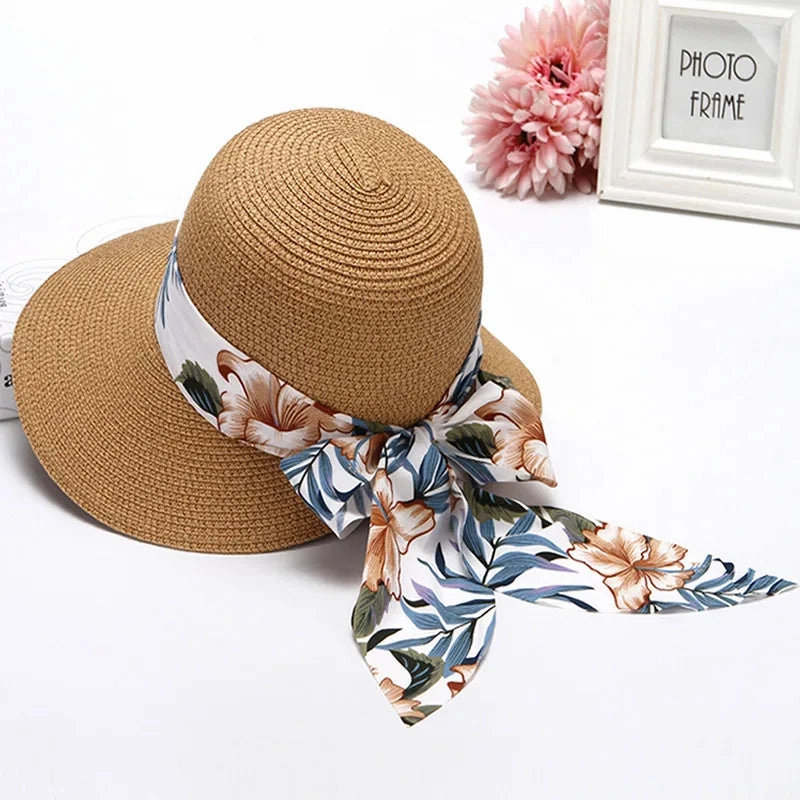 Chapeau de Paille  Larges Bords C Ruban Fleuri Tropical