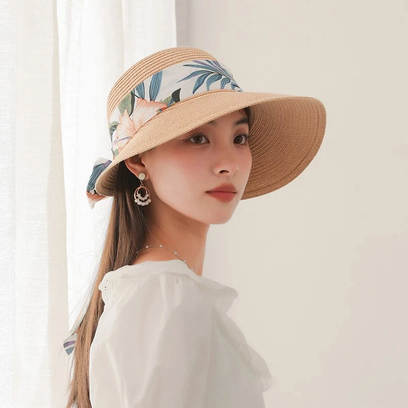 Chapeau de Paille  Larges Bords C Ruban Fleuri Tropical