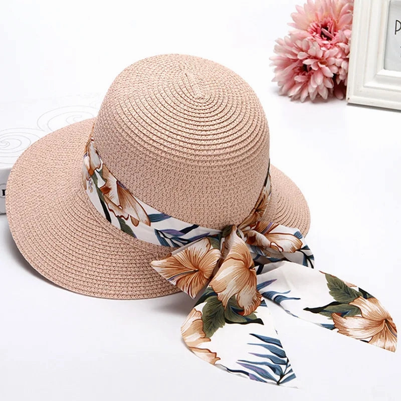 Chapeau de Paille  Larges Bords C Ruban Fleuri Tropical