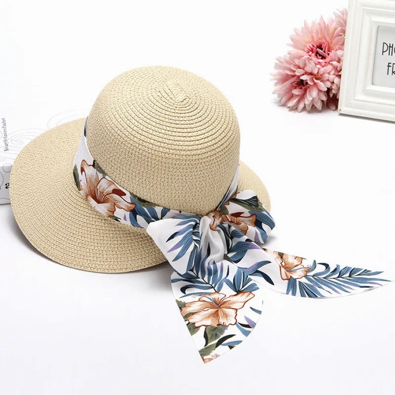 Chapeau de Paille  Larges Bords C Ruban Fleuri Tropical