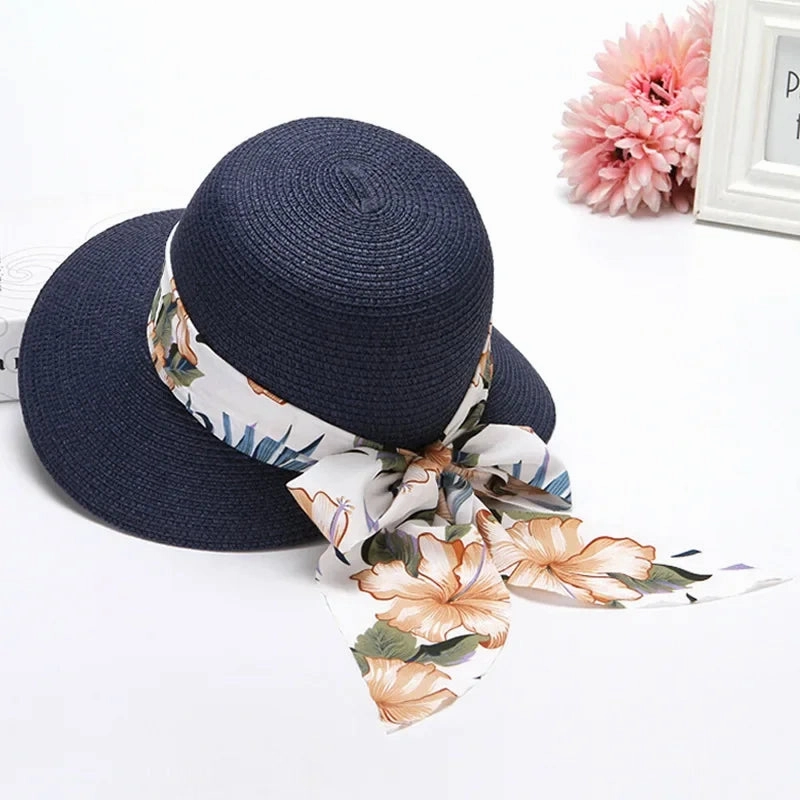 Chapeau de Paille  Larges Bords C Ruban Fleuri Tropical