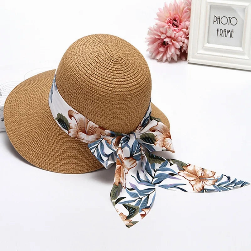 Chapeau de Paille  Larges Bords C Ruban Fleuri Tropical
