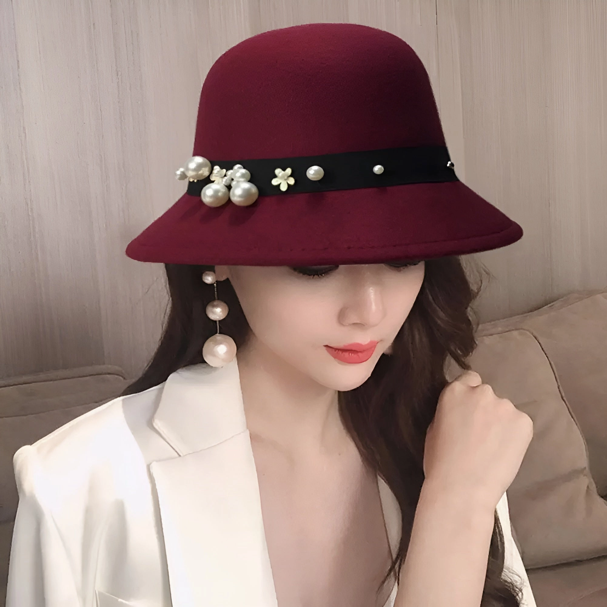 Chapeau Melon Cloche Femme - Perle