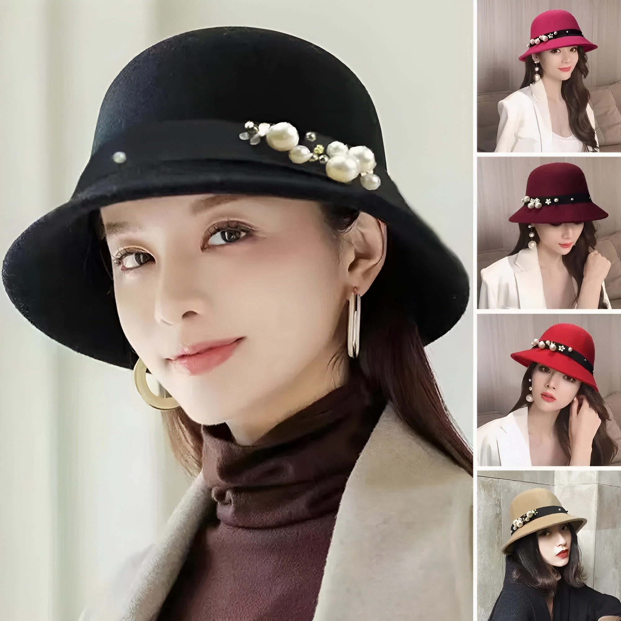 Chapeau Melon Cloche Femme - Perle