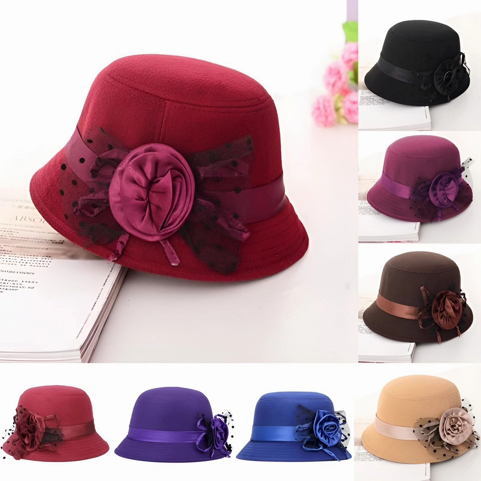 Chapeau Melon Cloche Femme Fleur