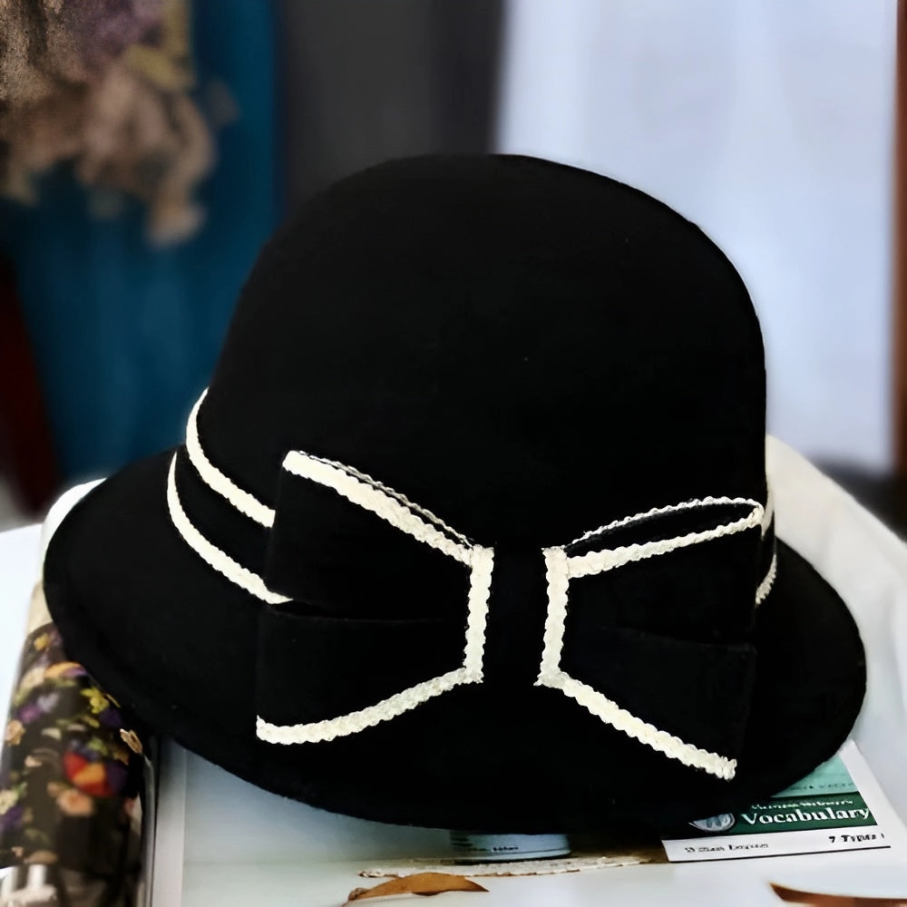 Chapeau Melon Cloche Femme Noeud Hiver