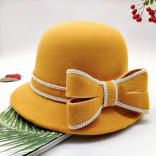 Chapeau Melon Cloche Femme Noeud Hiver