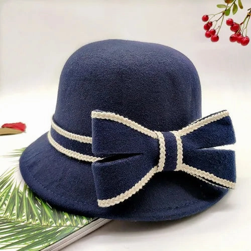 Chapeau Melon Cloche Femme Noeud Hiver