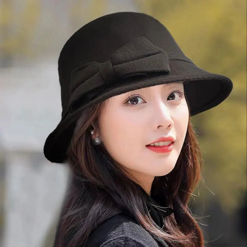Chapeau Melon Cloche Femme Noeud Suede
