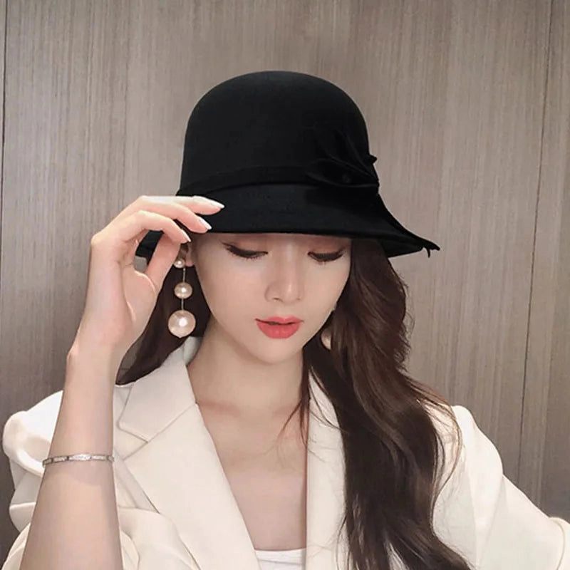 Chapeau Melon Cloche Femme Noeud Suede
