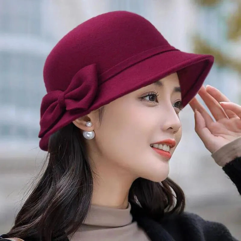 Chapeau Melon Cloche Femme Noeud Suede