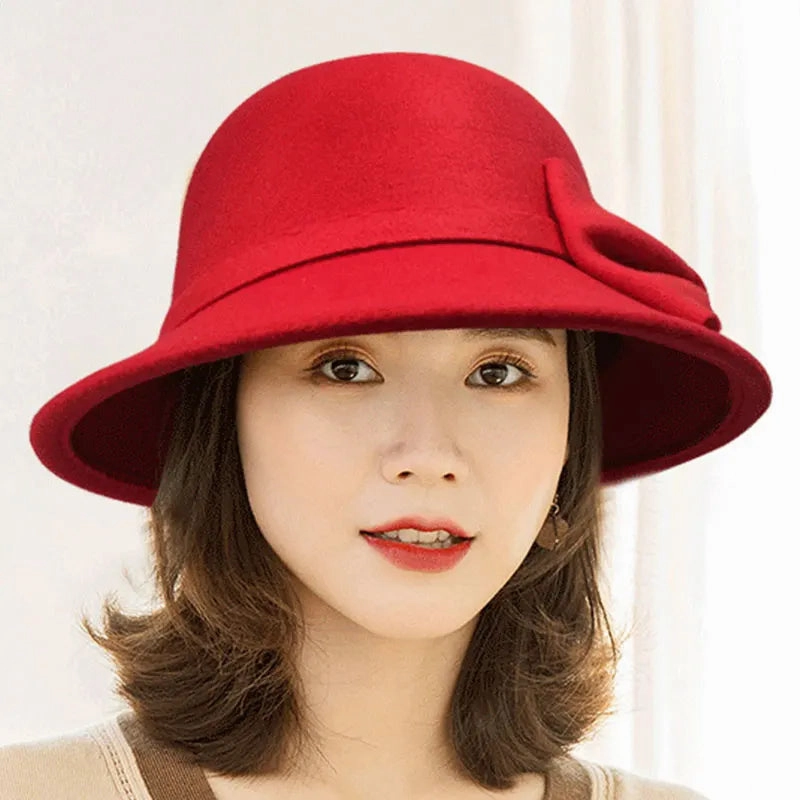 Chapeau Melon Cloche Femme Noeud Suede