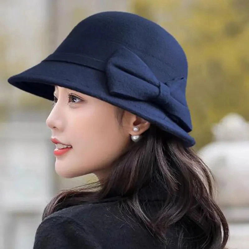Chapeau Melon Cloche Femme Noeud Suede