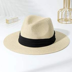 Classic Three-Fold Panama Straw Handmade Sun Hat Decorative Foldable spring-straw-hat