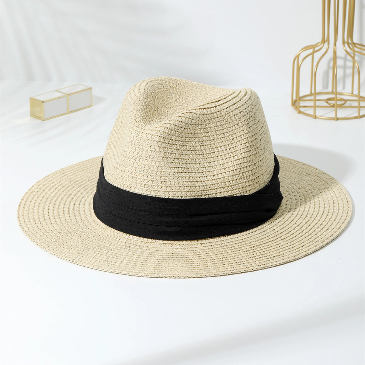 Classic Three-Fold Panama Straw Handmade Sun Hat Decorative Foldable spring-straw-hat