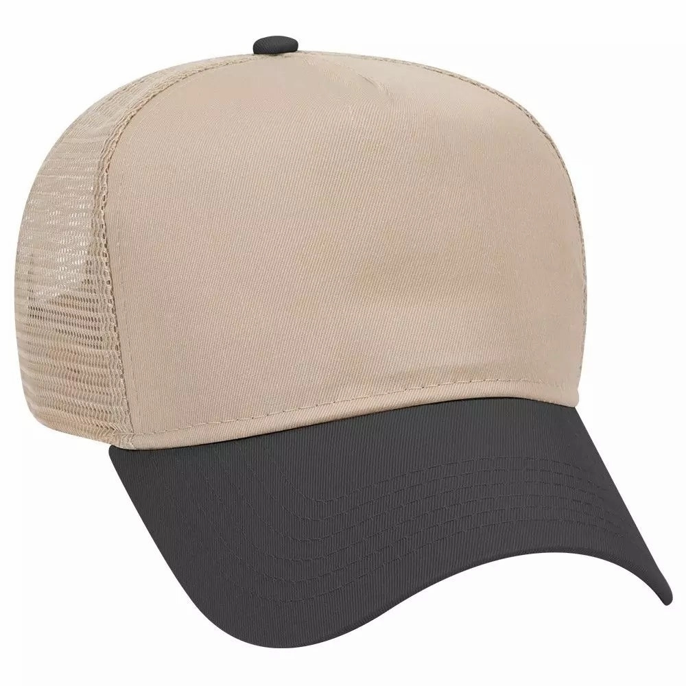 Cotton Blend Twill Five Panel Mid Profile Style Mesh Back Trucker Hat casual-trucker-hat