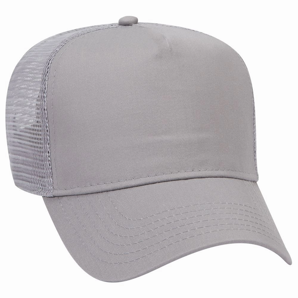 Cotton Blend Twill Five Panel Mid Profile Style Mesh Back Trucker Hat