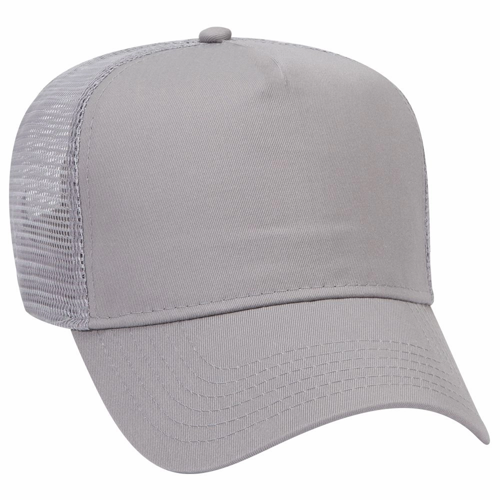 Cotton Blend Twill Five Panel Mid Profile Style Mesh Back Trucker Hat