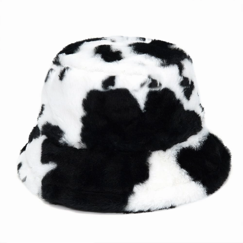 Cow Print Fur Bucket Hat
