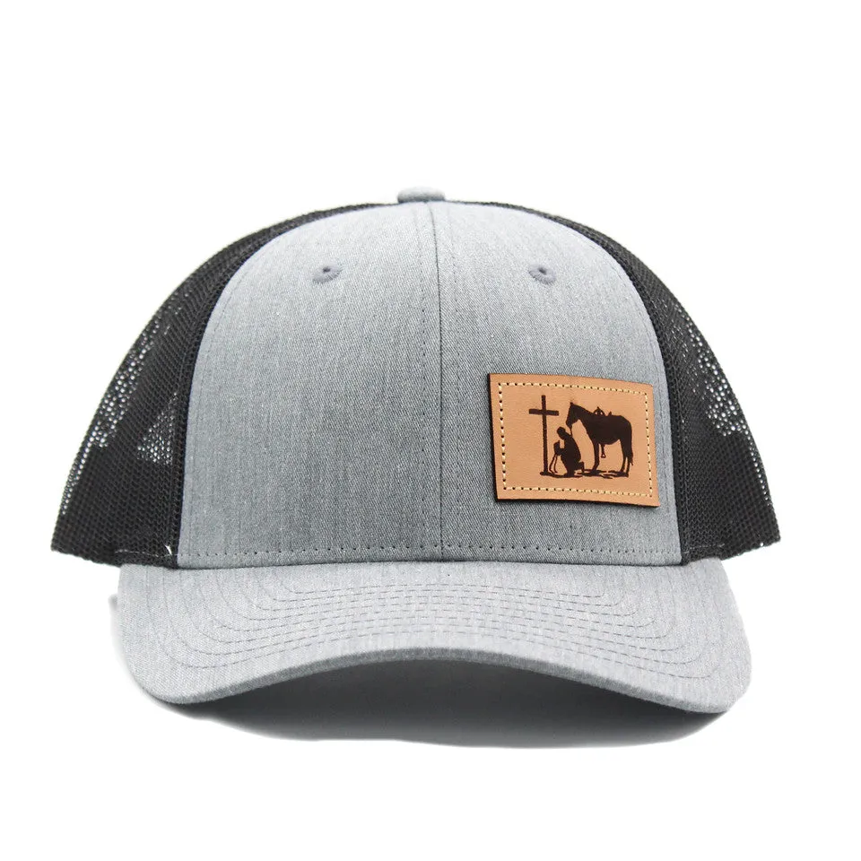 Dally Up Praying Cowboy Leather Patch Cap