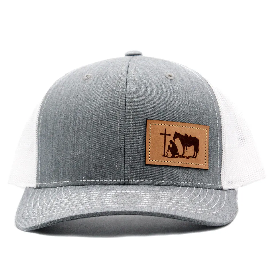 Dally Up Praying Cowboy Leather Patch Cap