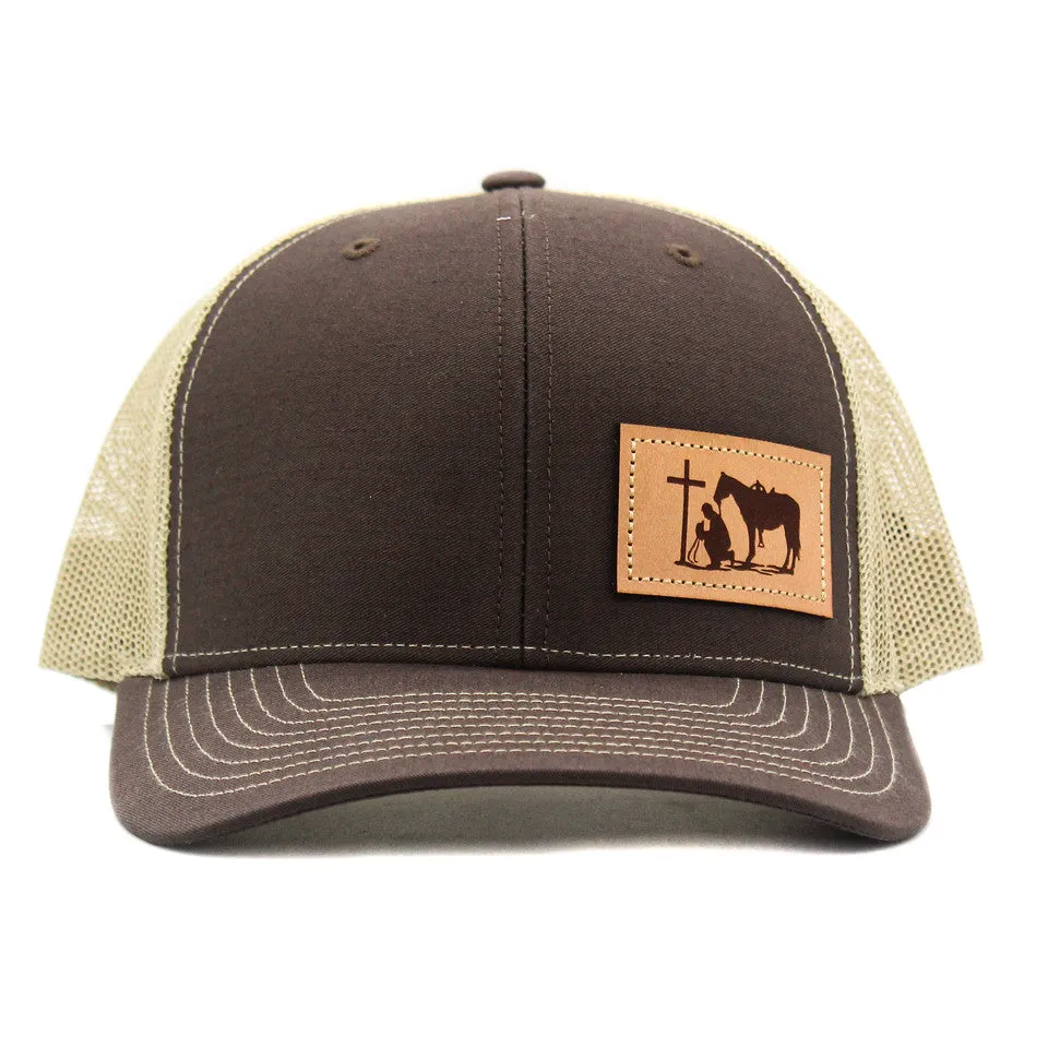 Dally Up Praying Cowboy Leather Patch Cap