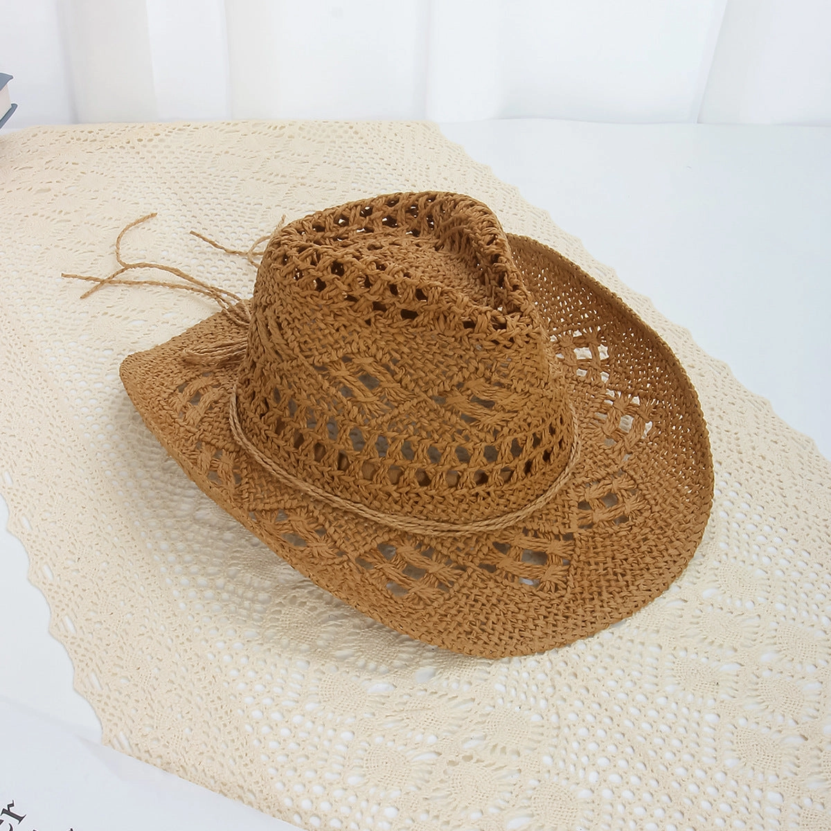 Denim Straw Wide Brim Beach Hat