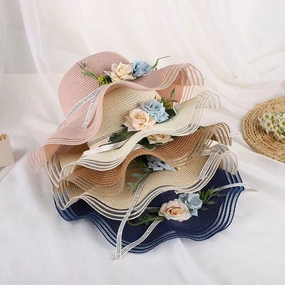 DIY Hat Vacation Wide Brim Korean Floral Beach Sun spring-straw-hat