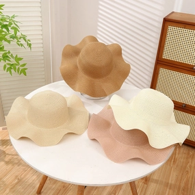 DIY Straw Hat Blank Big Brim Woven Wavy Sun Protection spring-straw-hat