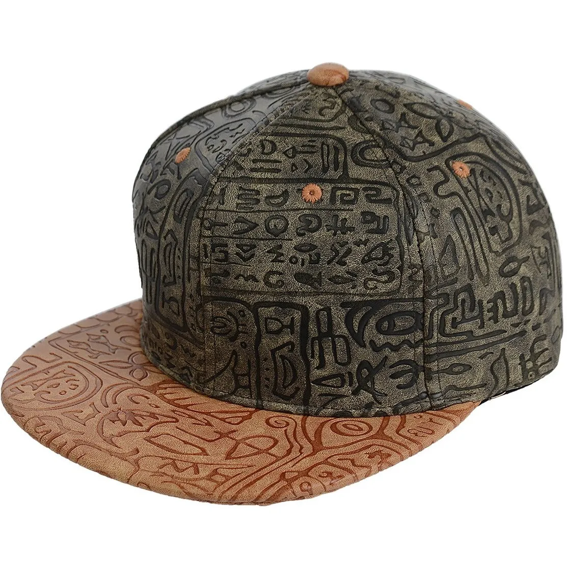 Egyptian Pattern PU Leather Snapback Cap - More Colors