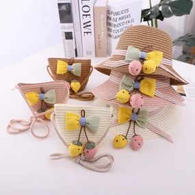 Family Sun Hat Summer Baby Fisherman Strawberry Sun Cool Kids Bag Set spring-straw-hat