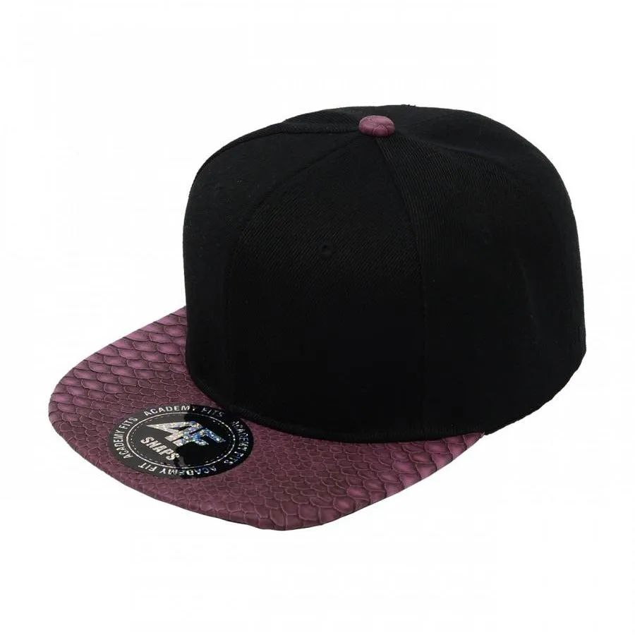 Faux Leather Python Skin Flat Bill Adjustable Strapbacks