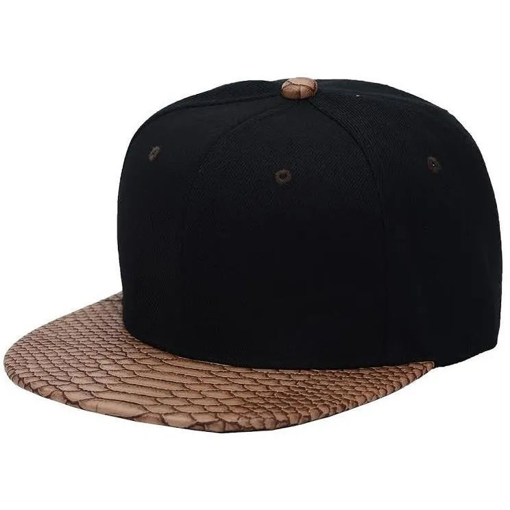 Faux Leather Python Skin Flat Bill Adjustable Strapbacks