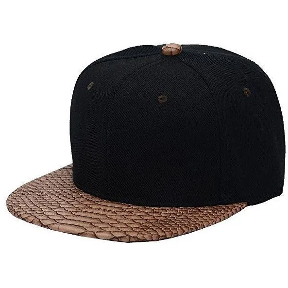 Faux Leather Python Skin Flat Bill Adjustable Strapbacks