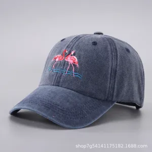 Flamingo Embroidery Denim Cap casual-baseball-cap