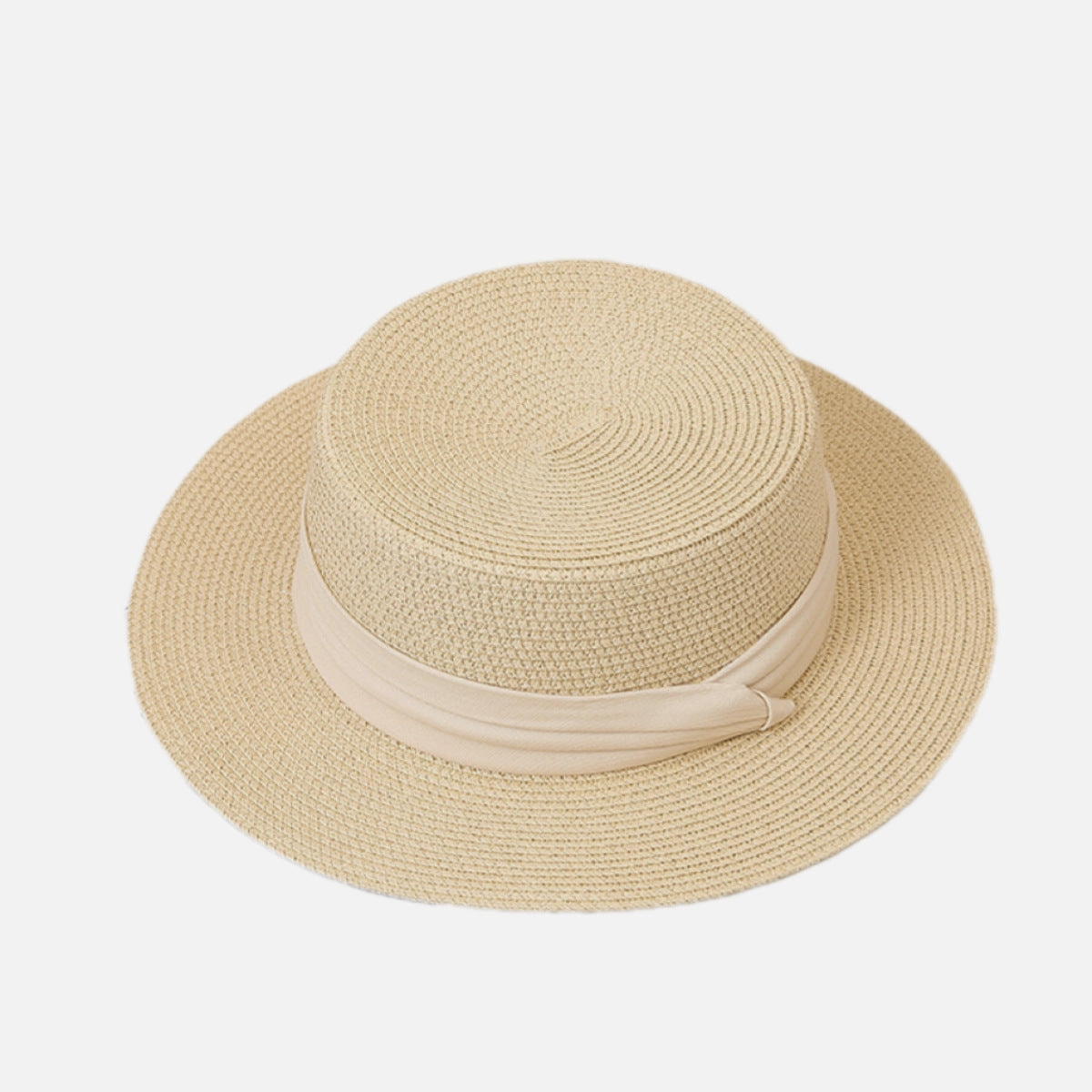 Flat-Top Straw Hat French-Style Summer Wide-Brim Sun Hat