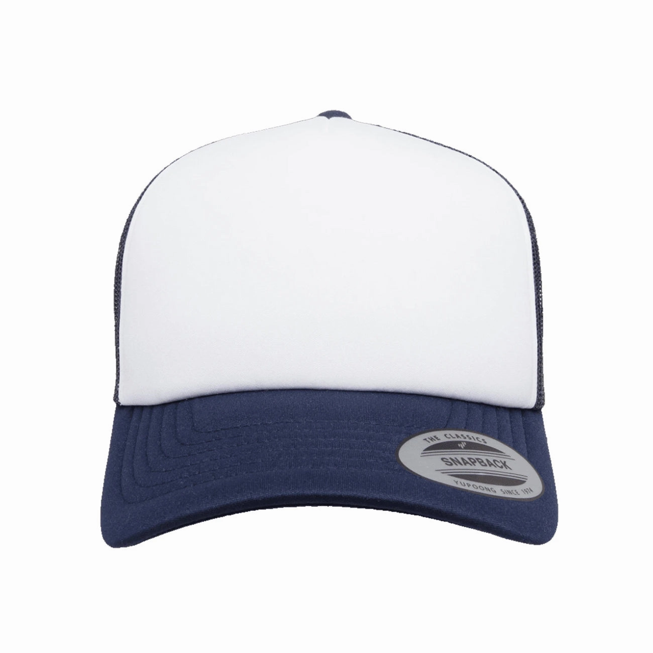 Flexfit Yupoong Classics? Curved White Front Foam Trucker Cap w/ Adjustable Snap