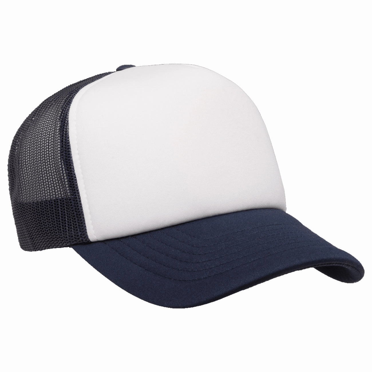 Flexfit Yupoong Classics? Curved White Front Foam Trucker Cap w/ Adjustable Snap