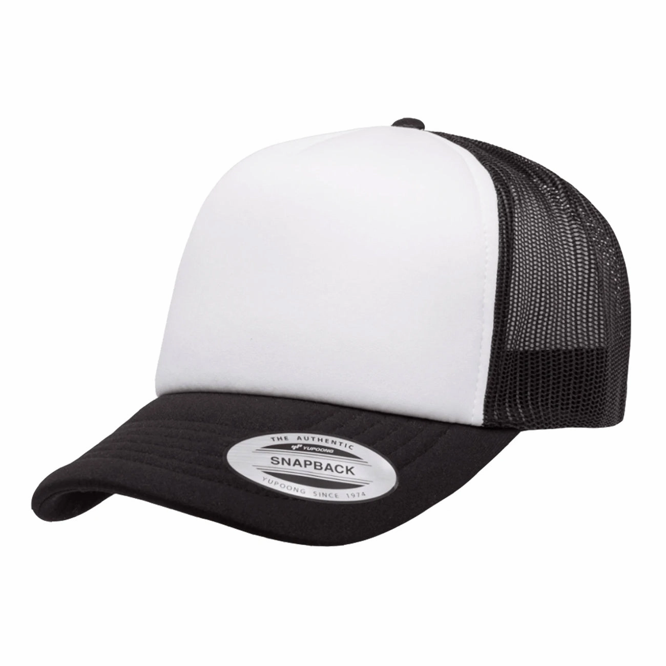 Flexfit Yupoong Classics? Curved White Front Foam Trucker Cap w/ Adjustable Snap