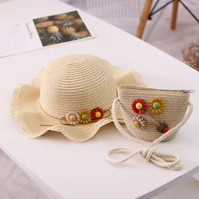 Floral Family Straw Hat Bag Set Summer Outdoor Fresh Beach Sun spring-straw-hat