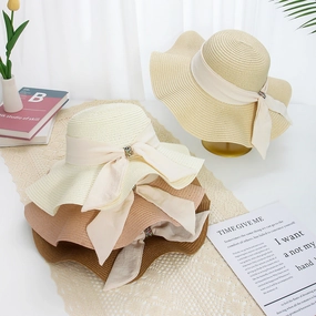 Floral Wave-Edge Straw Hat Women Summer French Beach Wide-Brim Sun Hat spring-straw-hat