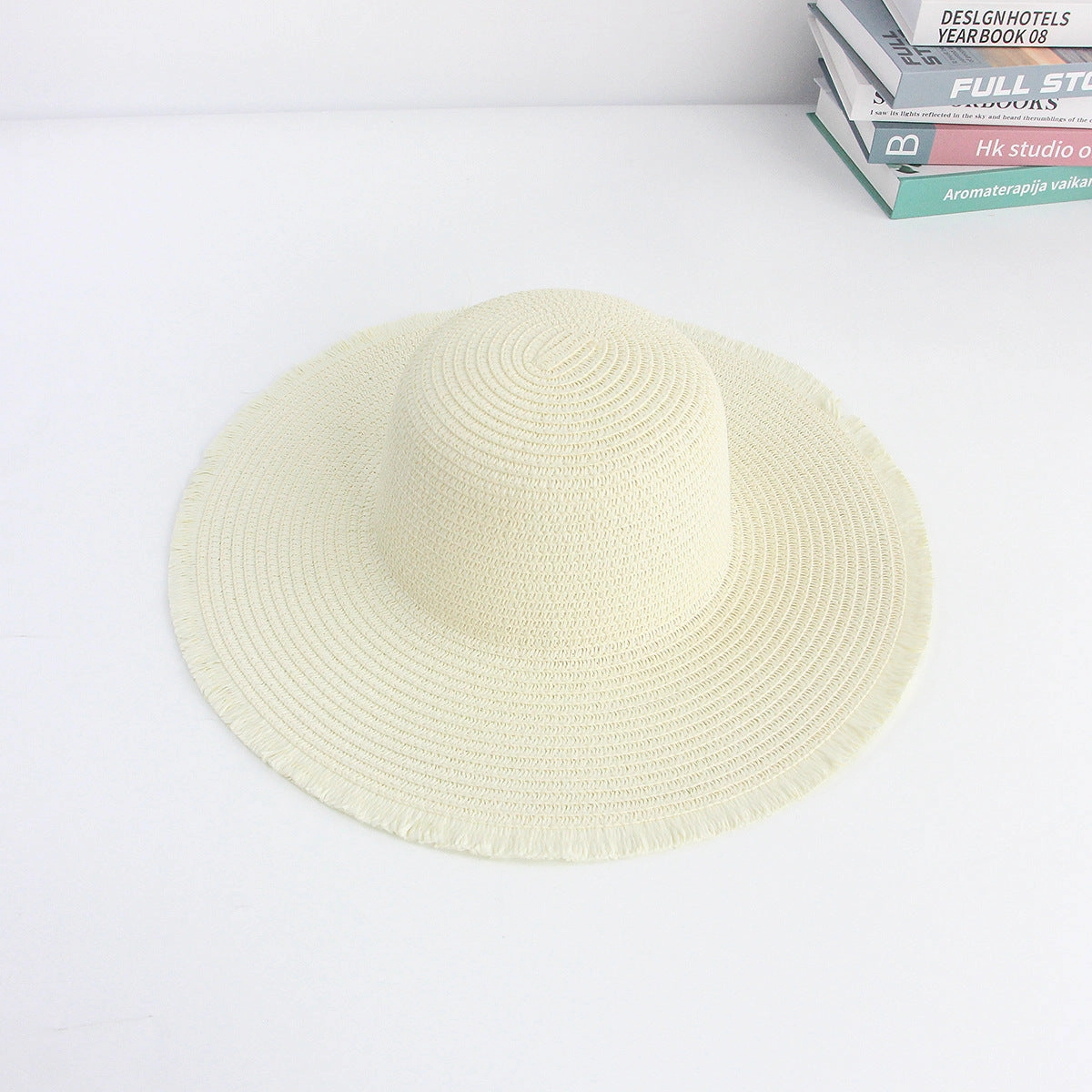 Frayed Wide-Brim Straw Hat Women Summer Sun Protection DIY Blank Vacation Hat
