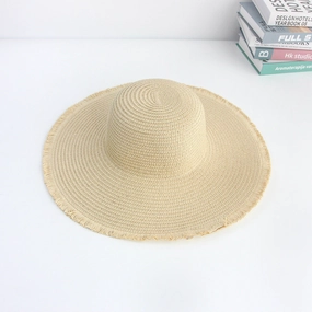 Frayed Wide-Brim Straw Hat Women Summer Sun Protection DIY Blank Vacation Hat spring-straw-hat
