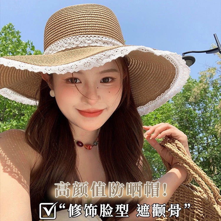 French Lace Bow Straw Hat Summer Sun Protection spring-straw-hat
